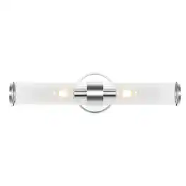 Jonathan Y - Cecil 23" 2-Light Tall Cylinder Iron/Striped Glass Modern Mid-Century LED Vanity - Chrome