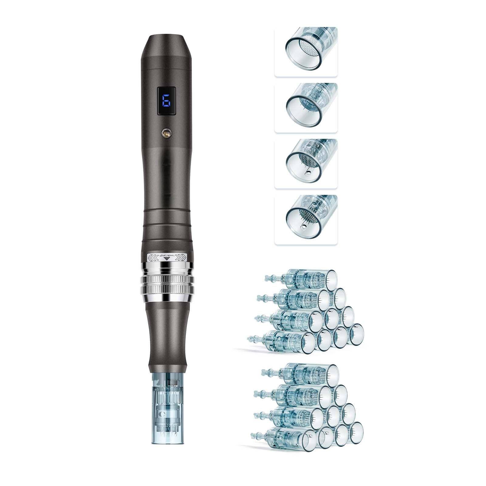 Alt View 8. Glintex - Professional Microneedling Pen, Electric Derma Pen w/ 20 Cartridges, LCD, 6 Speeds, Adjustable 0–2.5mm Needle Length.