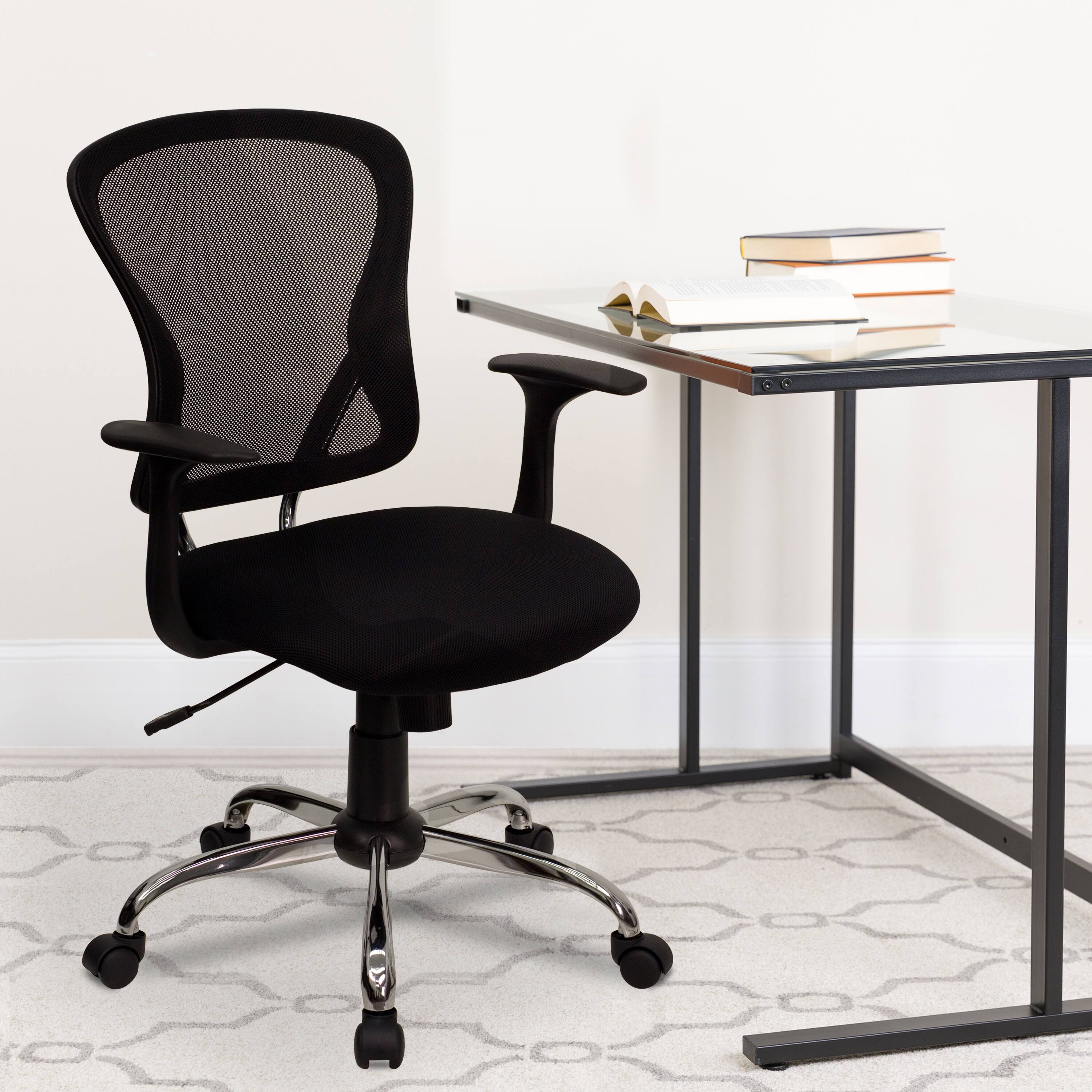 Alt View 1. Emma + Oliver - Mid-Back Mesh Swivel Task Office Chair with Chrome Base and Arms - Black.