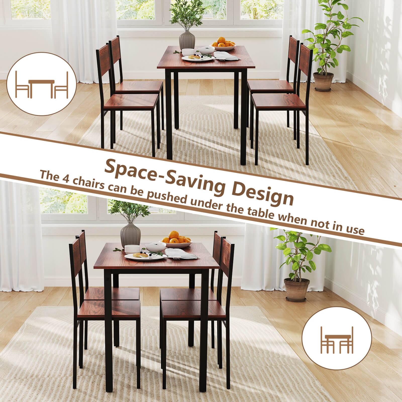 The 4 Space-Saving chairs can be pushed under the table when not in use.
