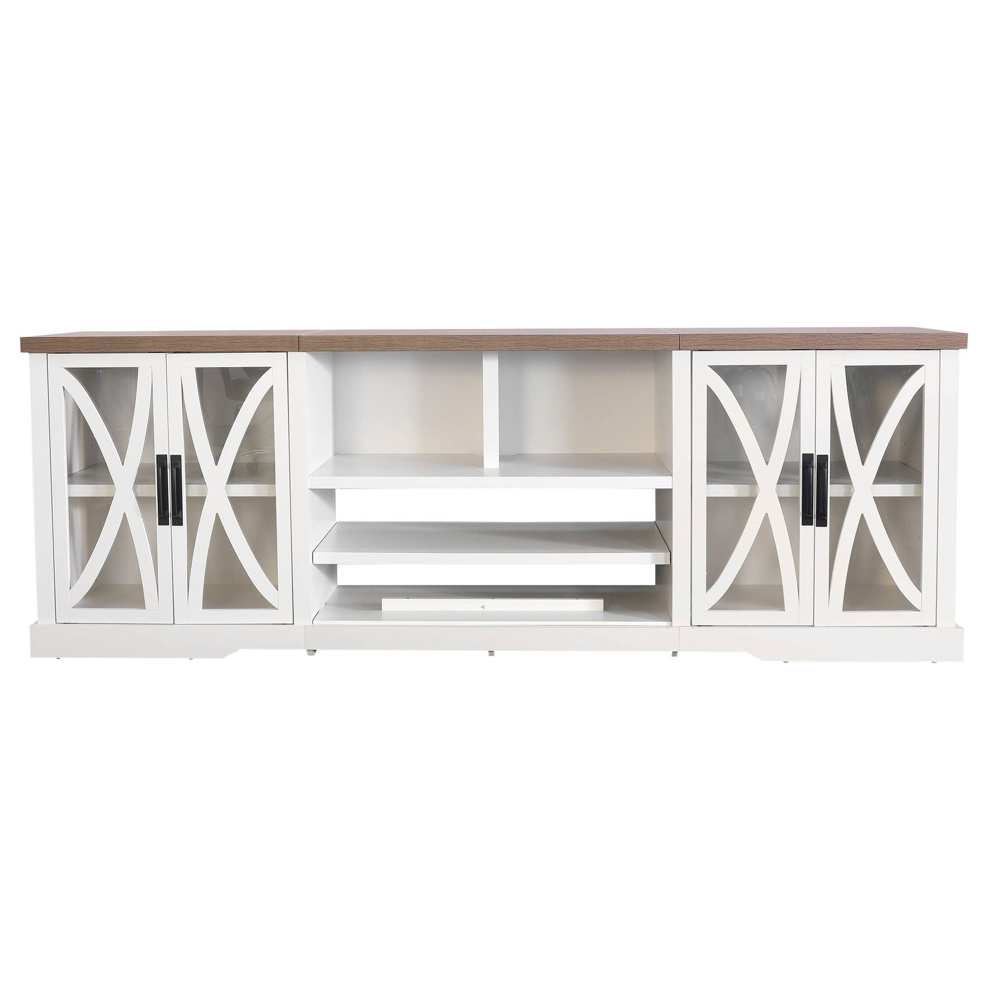 Back. Ihomeadore - 93" Farmhouse White TV Stand Media Storage Cabinet with Open Storage Shelves and Cabinets for TV up to 85" - White.