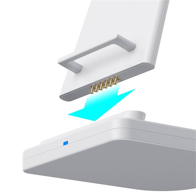 Left. SKRAN - 15W Phone Stand - Fast Wireless Charger for iWatch, Earphones and Phone - Detachable Wireless Charging Station, White - White.