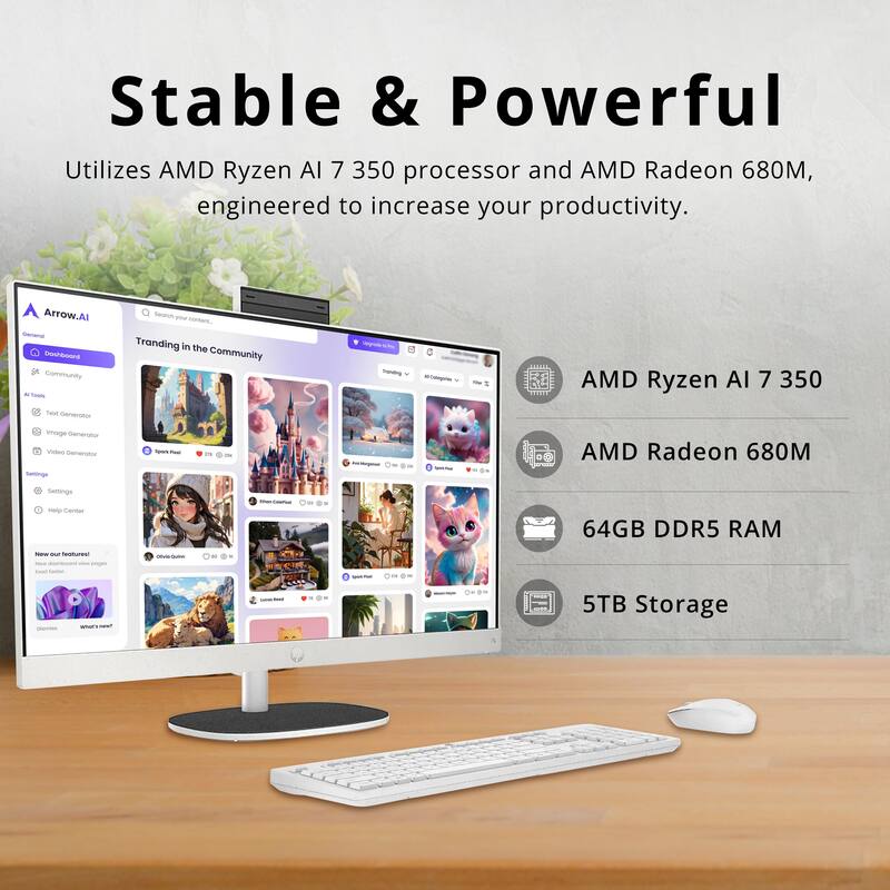 Stable & Powerful  
Utilizes AMD Ryzen AI 7 350 processor and AMD Radeon 680M, engineered to increase your productivity.  

- AMD Ryzen AI 7 350  
- AMD Radeon 680M  
- 64GB DDR5 RAM  
- 5TB Storage