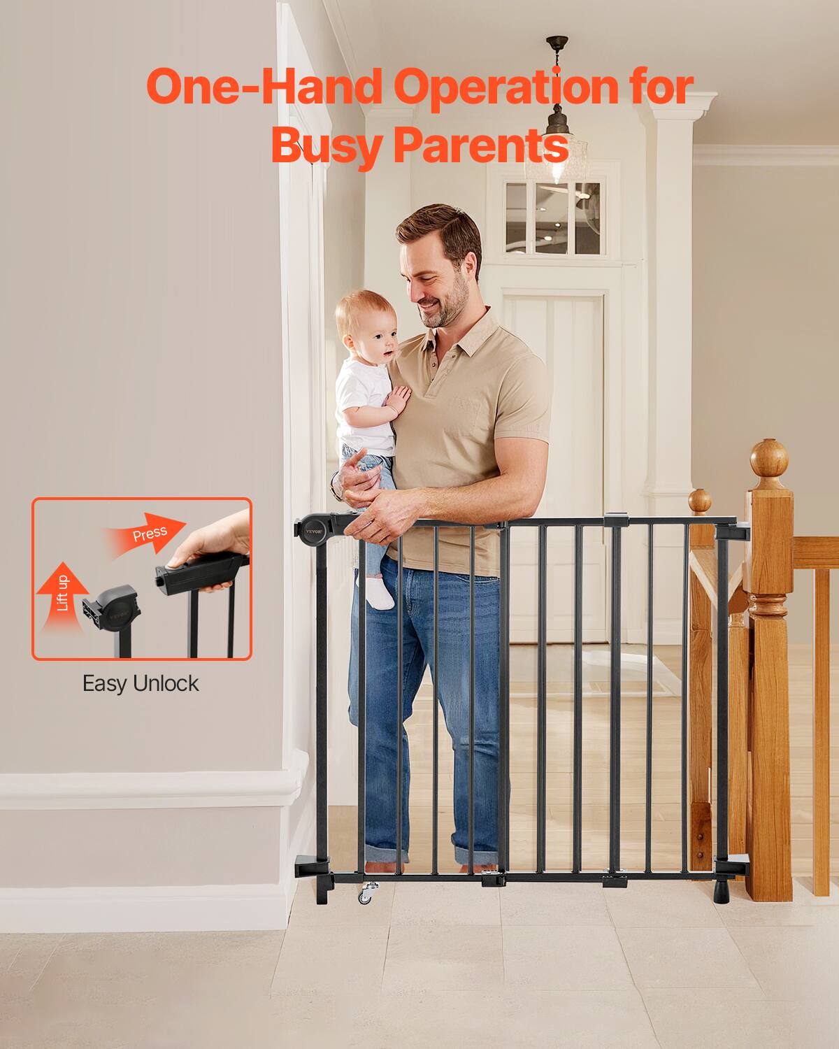 One-Hand Operation for Busy Parents

Press - Lift - Easy Unlock