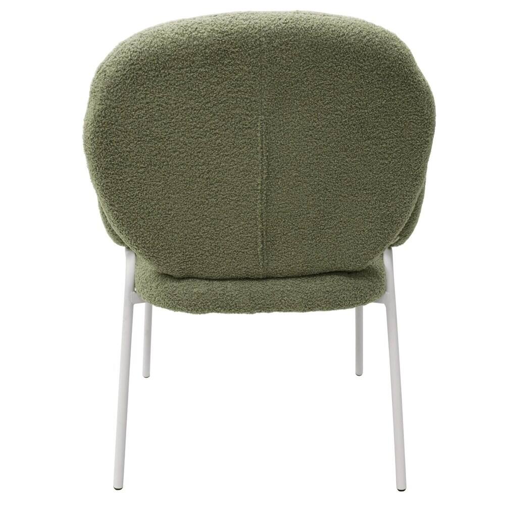 Alt View 3. LeisureMod - Celestial Modern Boucle Dining Chair with Arms, Textured Fabric Upholstered Armchair - White Metal Frame Kitchen Chair - Green.