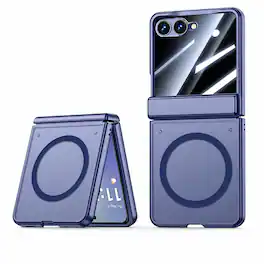 Dteck - Magnetic Case for Samsung Galaxy Z Flip8, Compatible with MagSafe, Hinge Protection & Tempered Glass Screen Cover - Blue (Privacy Screen)