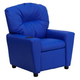 Emma + Oliver - Contemporary Kids Recliner with Cup Holder - Blue Vinyl