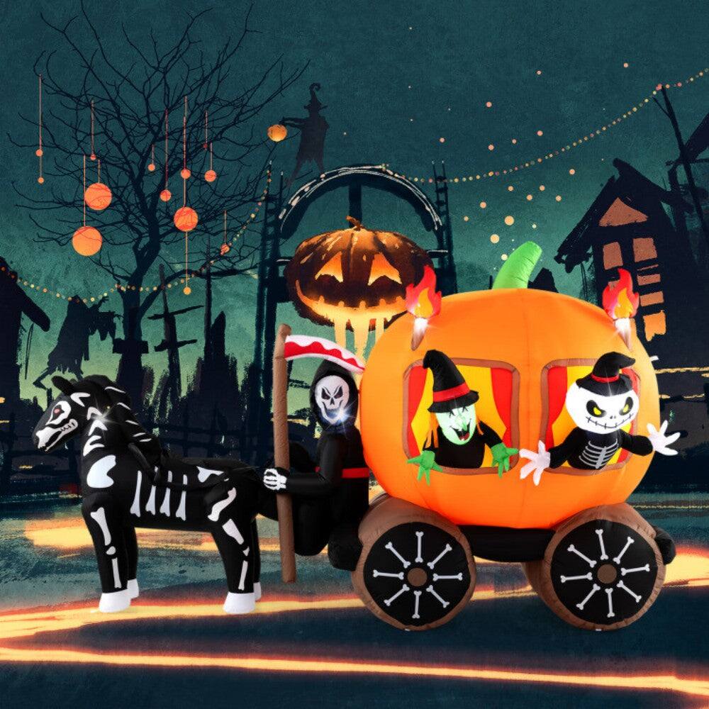 Alt View 1. Boyel Living - Spooky Yard Decoration Giant Halloween Inflatable Carriage with Lights - Orange.