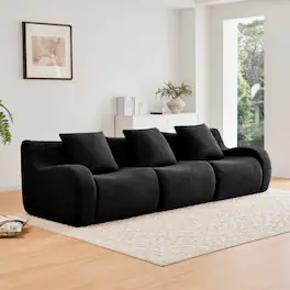 Aukfa - Modular Teddy Fabric Sofa - 3-Seat Convertible Sectional, Soft Boneless Design for Living Room - Black