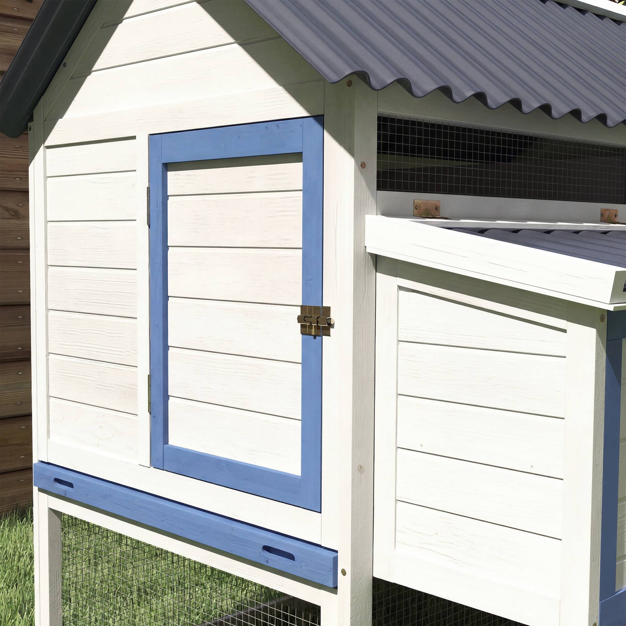 Alt View 8. Pawhut - Wooden Chicken Coop with Run Box, Nesting Box, Removable Tray, Ramp.