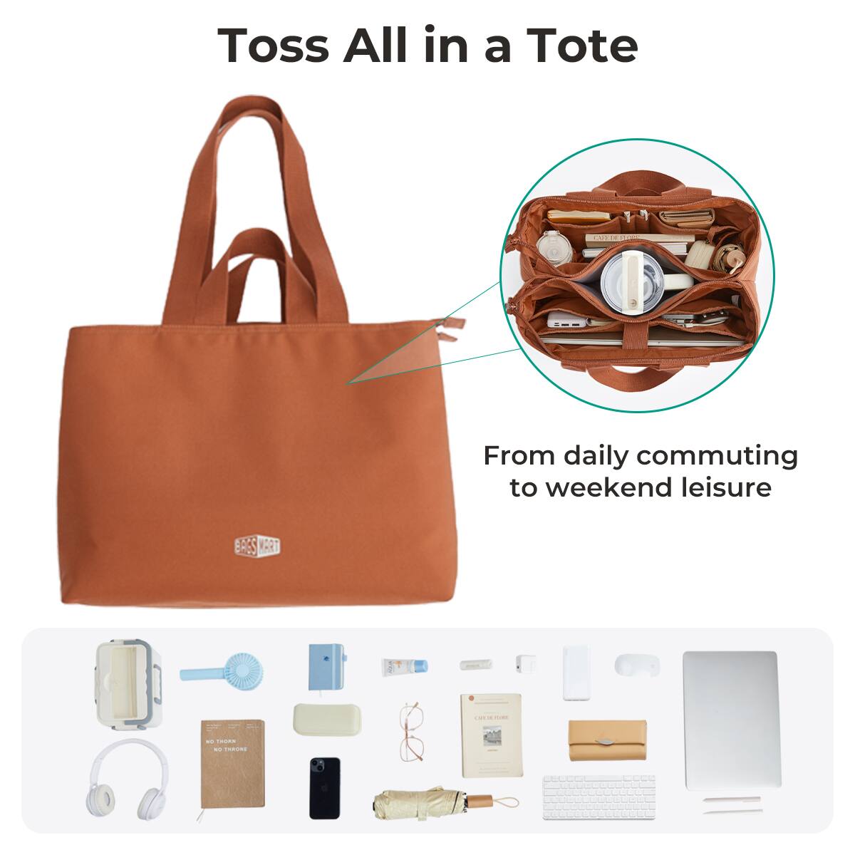 Toss All in a Tote  
From daily commuting to weekend leisure