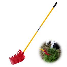 VEVOR - Manure Fork, 18 Angled Tines, Horse Manure Rake with Long Fiberglass Handle, 61 in Durable Plastic Pitchfork Muck Rake - Red