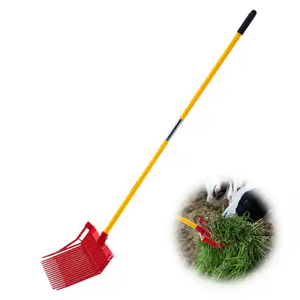 Front. VEVOR - Manure Fork, 18 Angled Tines, Horse Manure Rake with Long Fiberglass Handle, 61 in Durable Plastic Pitchfork Muck Rake - red.