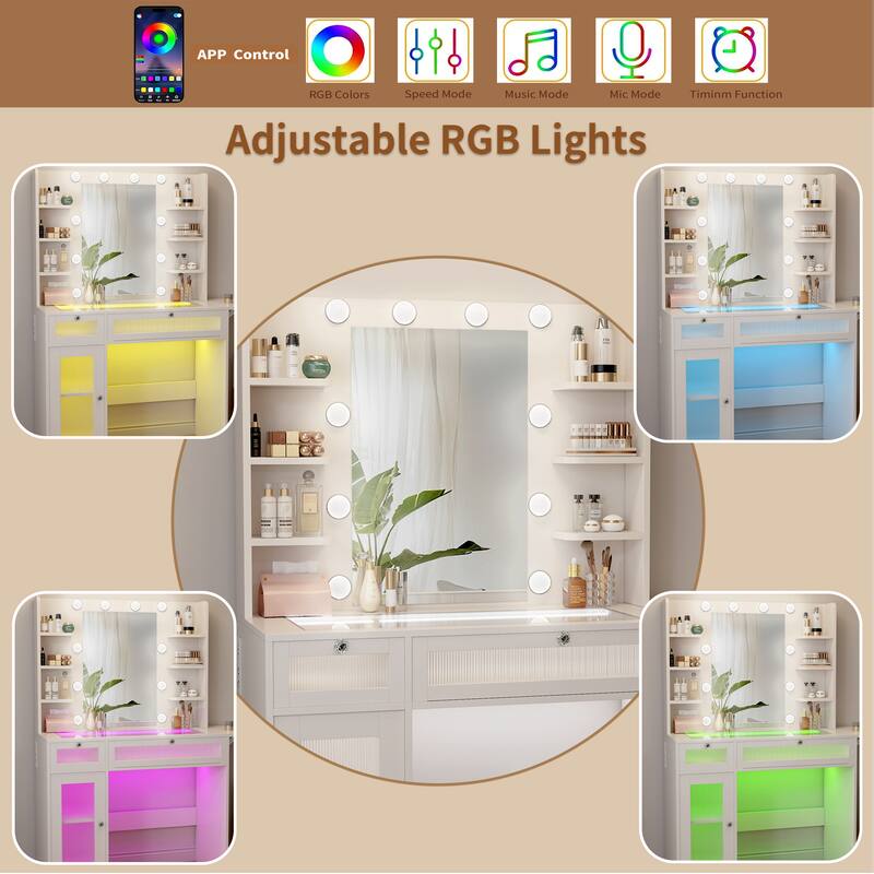 - APP Control
- RGB Colors
- Speed Mode
- Music Mode
- Mic Mode
- Timim Function

Adjustable RGB Lights