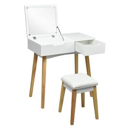 Ecooso - Flip Top Makeup Vanity Desk with Hidden Mirror, Padded Stool and Under-Top Storage Box - White