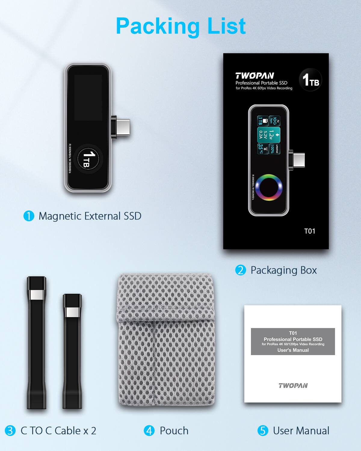 TWOPAN Mag Safe iPhone SSD for ProRes 4K Video Shooting, 1TB