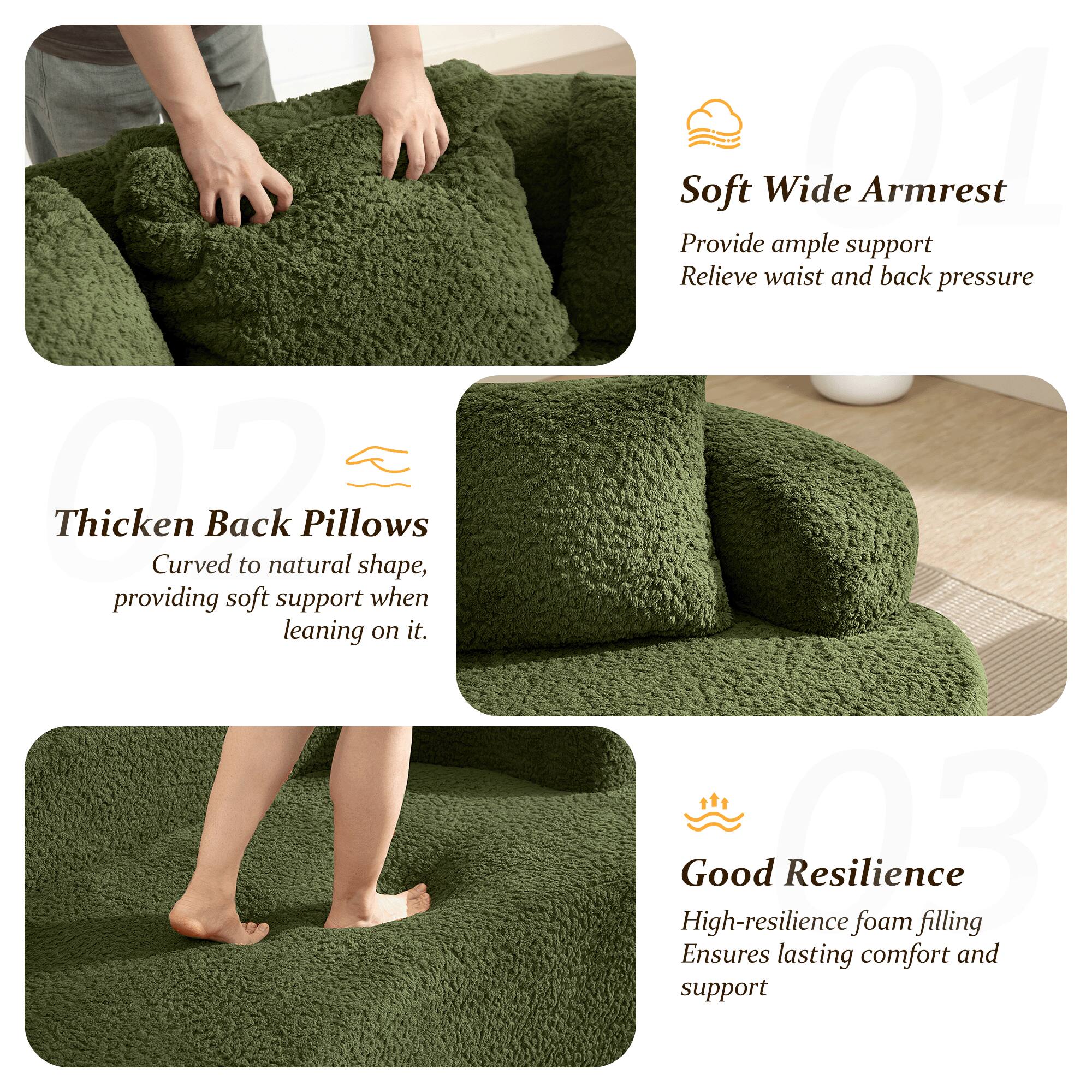 1. Thicken Curved Back to natural Pillows shape, providing soft support when leaning on it.
2. Soft Wide Armrest Provide ample support Relieve waist and back pressure
3. Good High-resilience Resilience foam filling Ensures lasting comfort and support