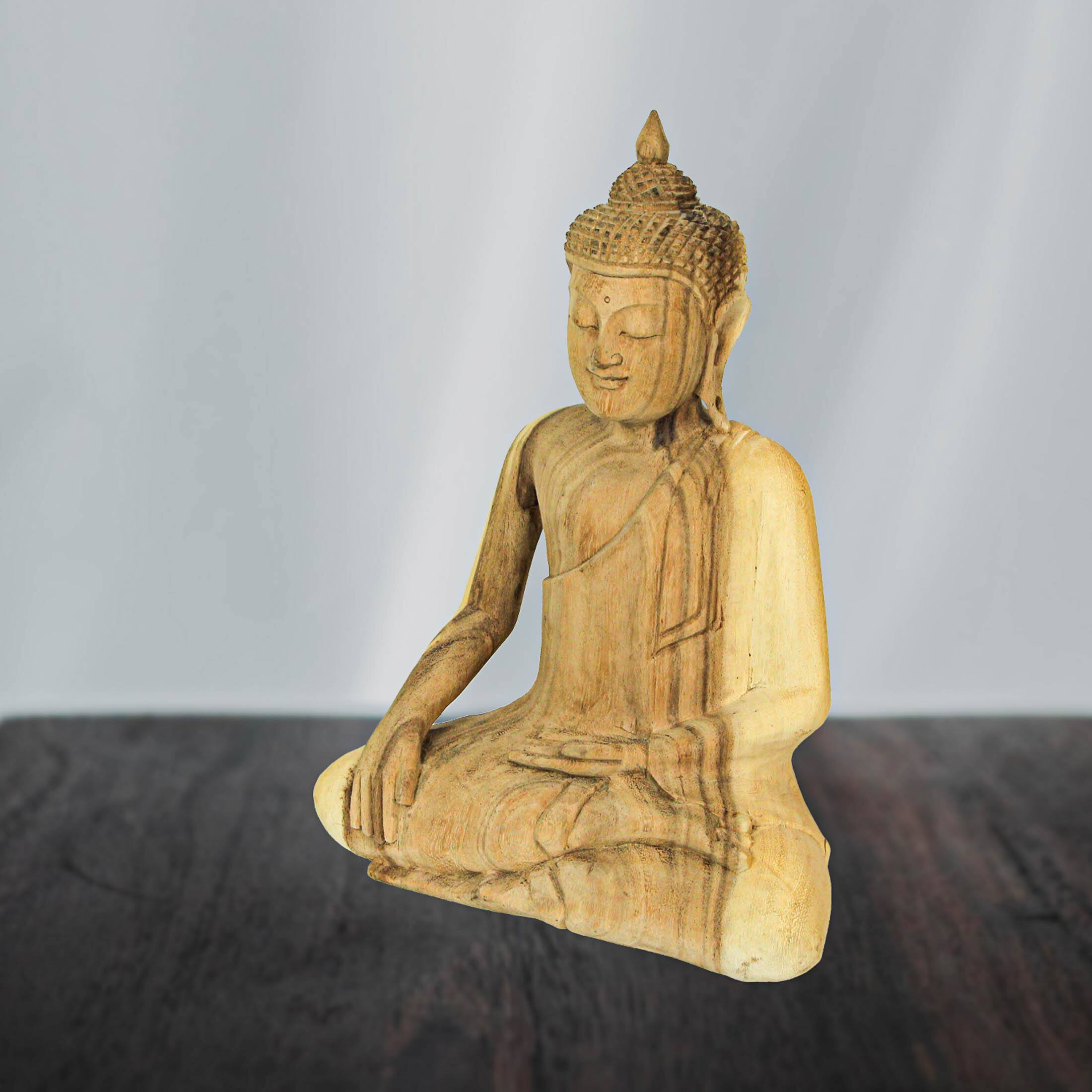 Alt View 3. Contrast Inc. - 13 Inch Wooden Hand Carved Sitting Buddha Sculpture Zen Home Decor Meditation Art - Brown.