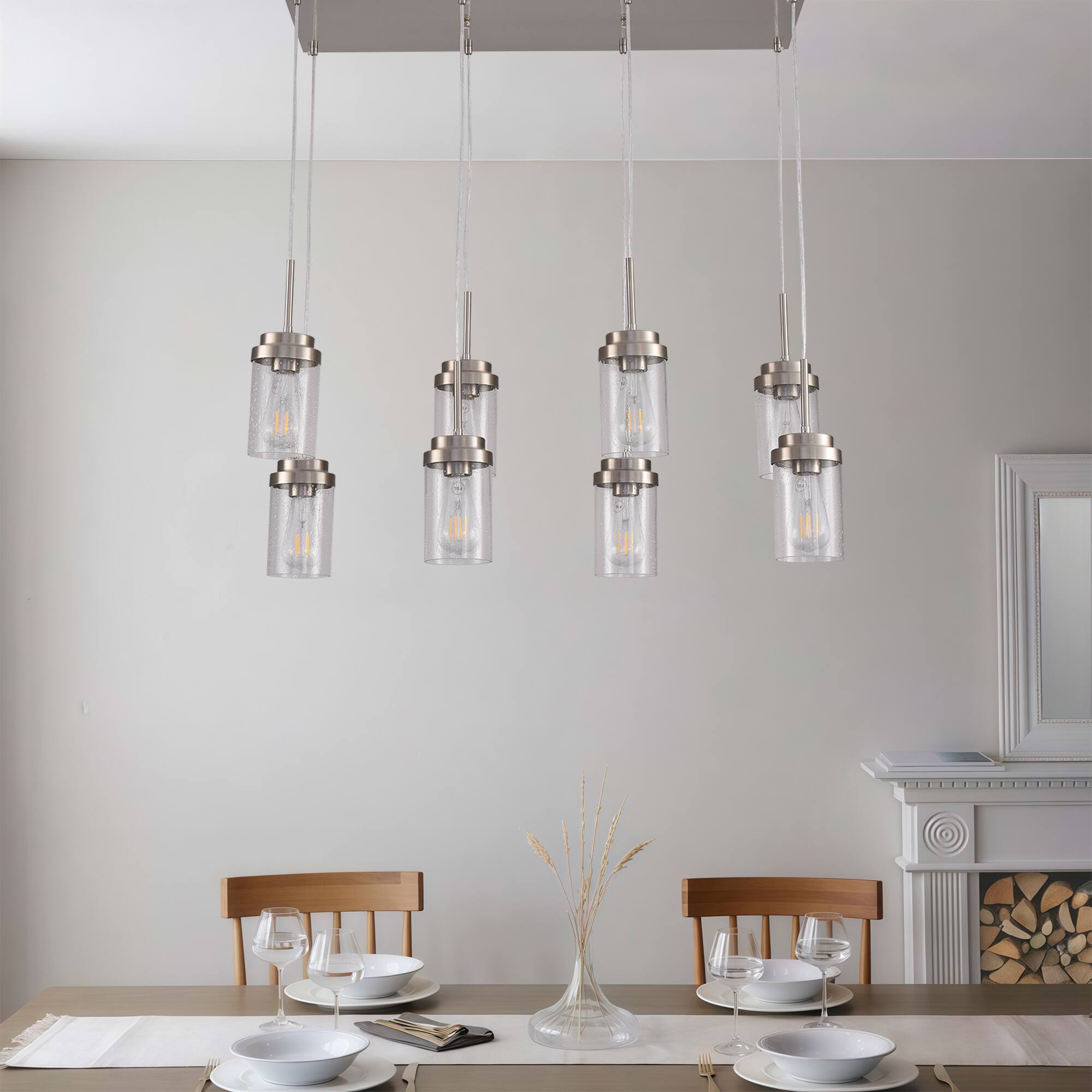 Alt View 2. RYHNUYNE - 8 Lights Kitchen Island Lighting, Modern Brushed Nickel Linear Chandelier, Dining Room Light Fixture for Kitchen Bar - Brushed Nickel.