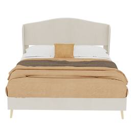 GOODSILO - Luxury Velvet Upholstered Platform Bed with Tufted Headboard for Master Bedroom and Guest Rooms - Beige