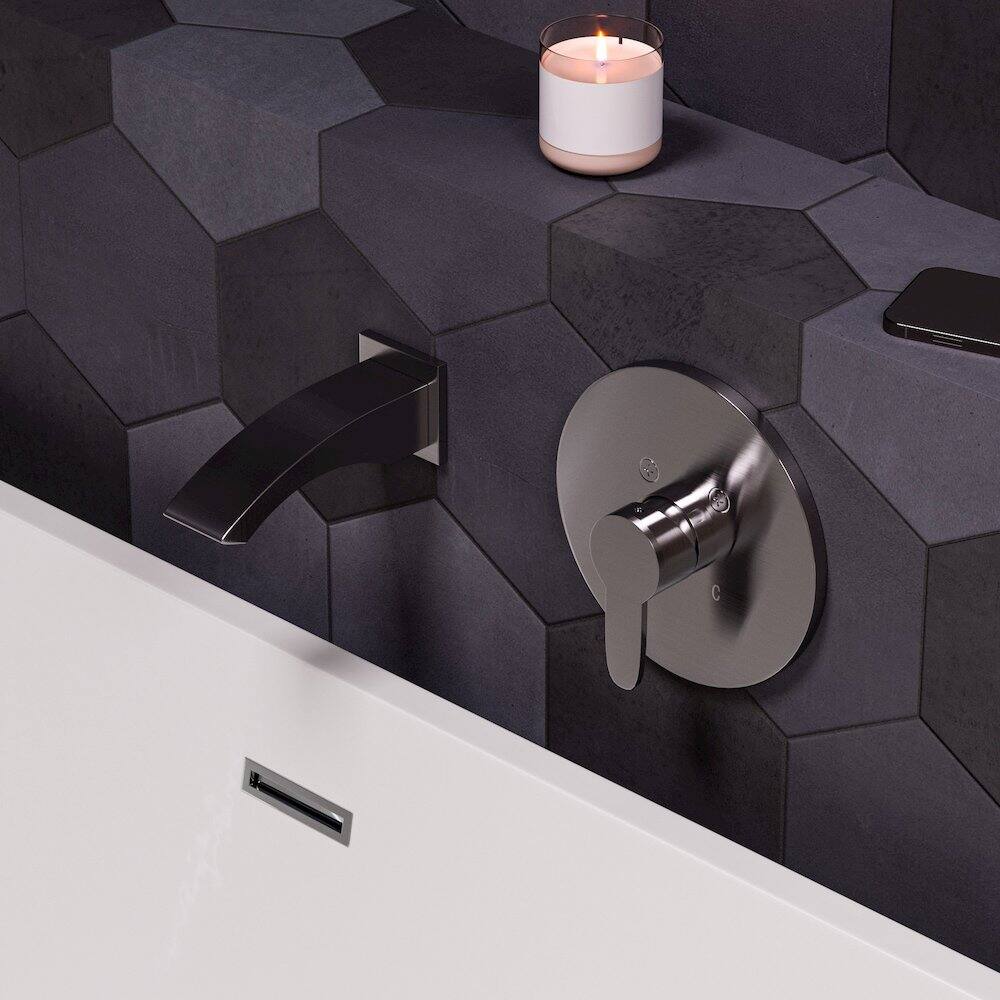 Left. Alfi - Brushed Nickel Curved Wallmounted Tub Filler Bathroom Spout - Brushed Nickel.