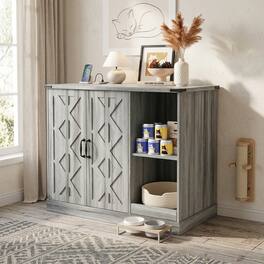 Whisen - Cat Litter Box Enclosure Cabinet, MDF Hidden Furniture for Large Automatic Litter Boxes with Power Outlet - Gray