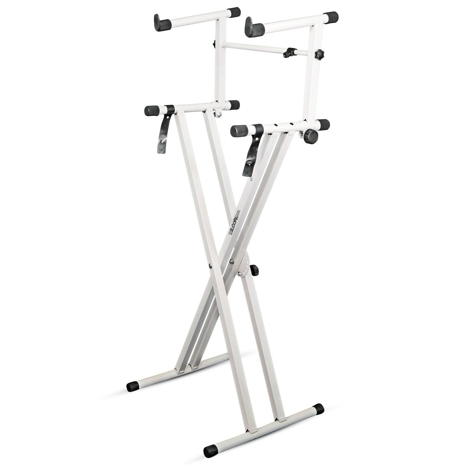 Front. 5 CORE - Keyboard Stand 2 Tier Doubled X Shape Adjustable Heavy Duty Key Board DJ Controller Stands - White.