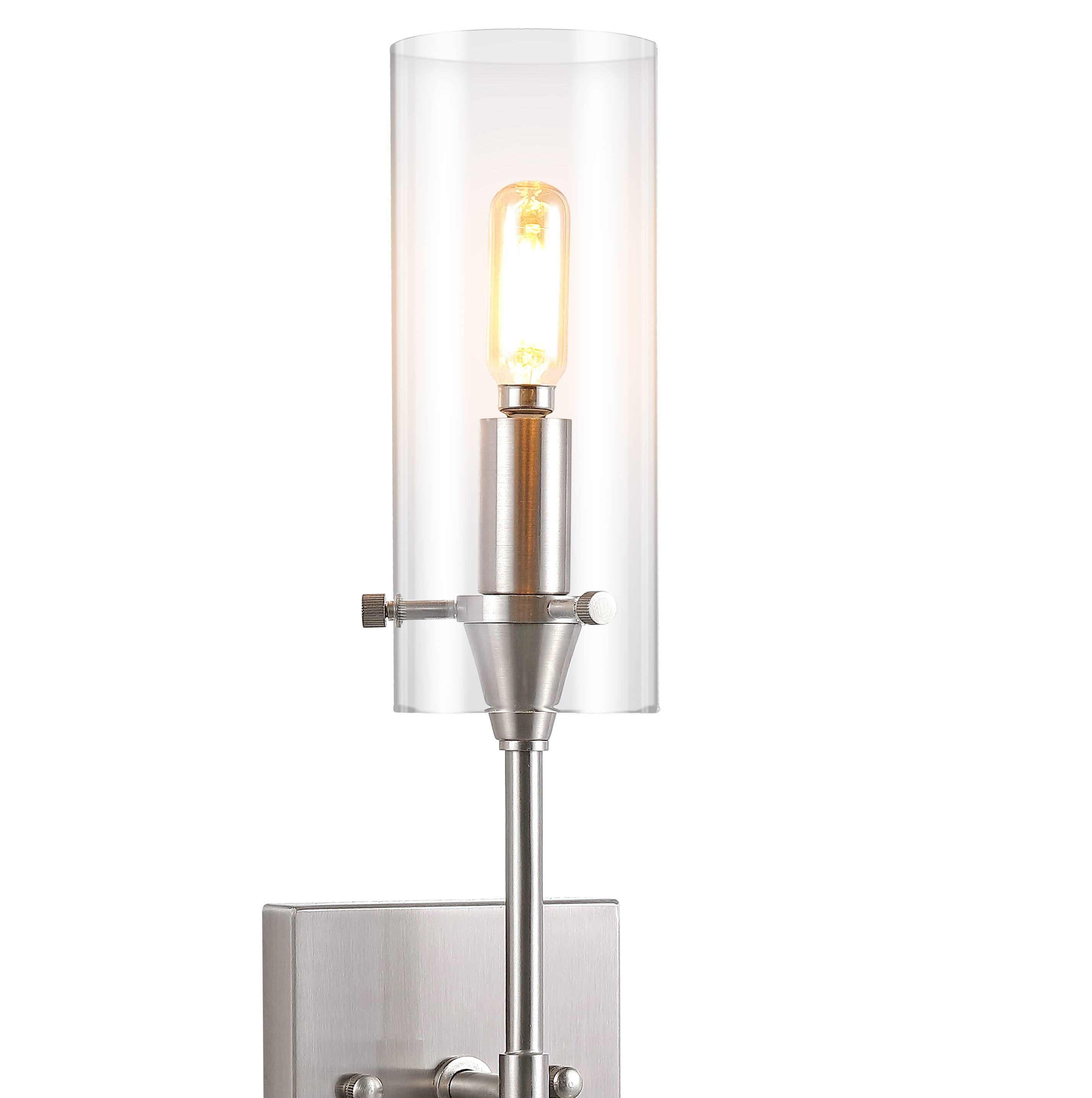 Alt View 4. Jonathan Y - Cato 4.5" 1-Light Bohemian Farmhouse Iron/Glass LED Vanity, Nickel/Clear - Nickel.