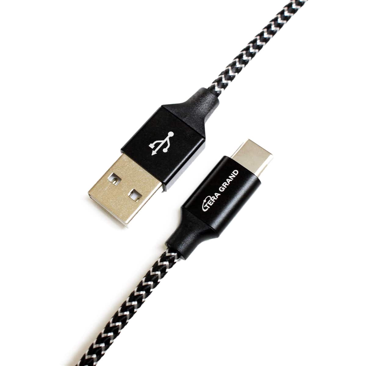 Tera Grand - 6' USB 2.0 Type C to A Braided Cable with Aluminum Housings, Black/White