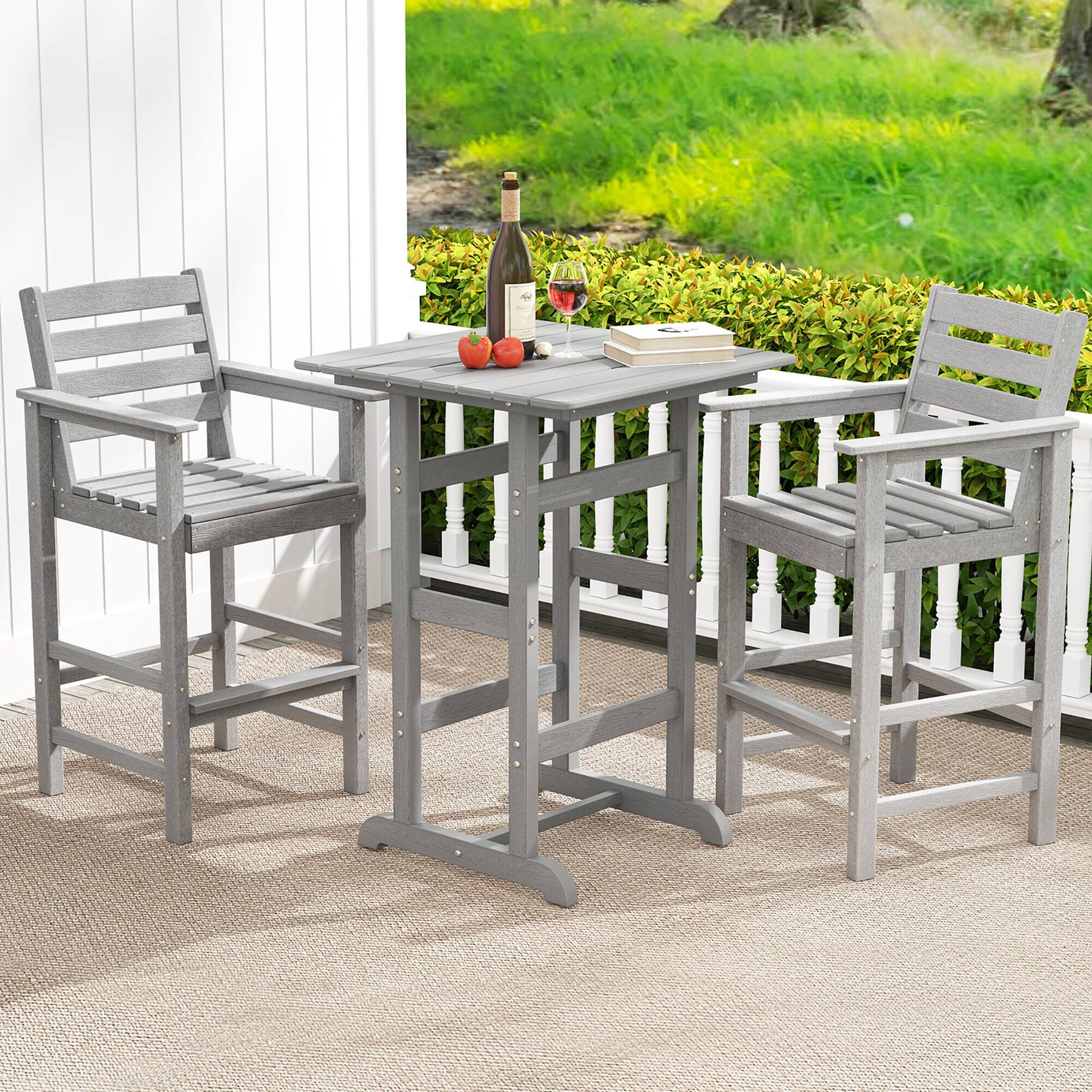 Alt View 4. Gymax - Gymax Patio Bar Stools Set of 4 Tall Adirondack Chair w/ Backrest Armrests & Footrests Gray - Gray.