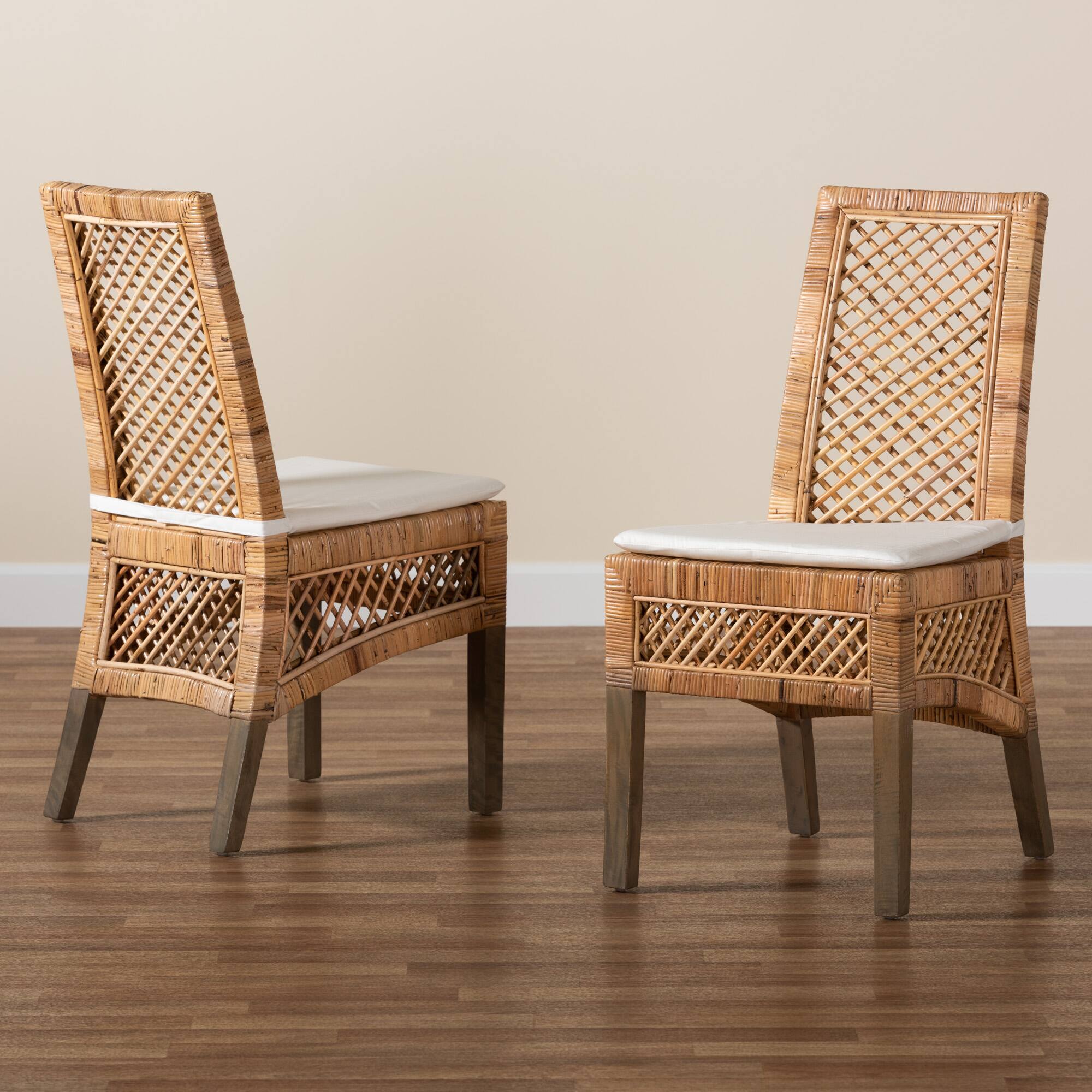 Alt View 4. bali & pari - Argos Modern Bohemian  Rattan 2-Piece Dining Chair Set - White/Natural Brown.