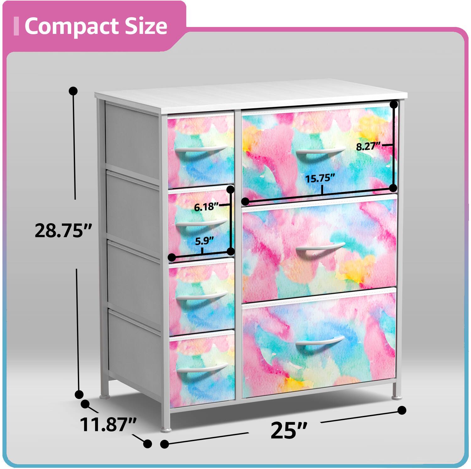 Compact Size  
28.75" x 15.75" x 11.87"  
25" x 8.27" x 6.18" x 5.9"