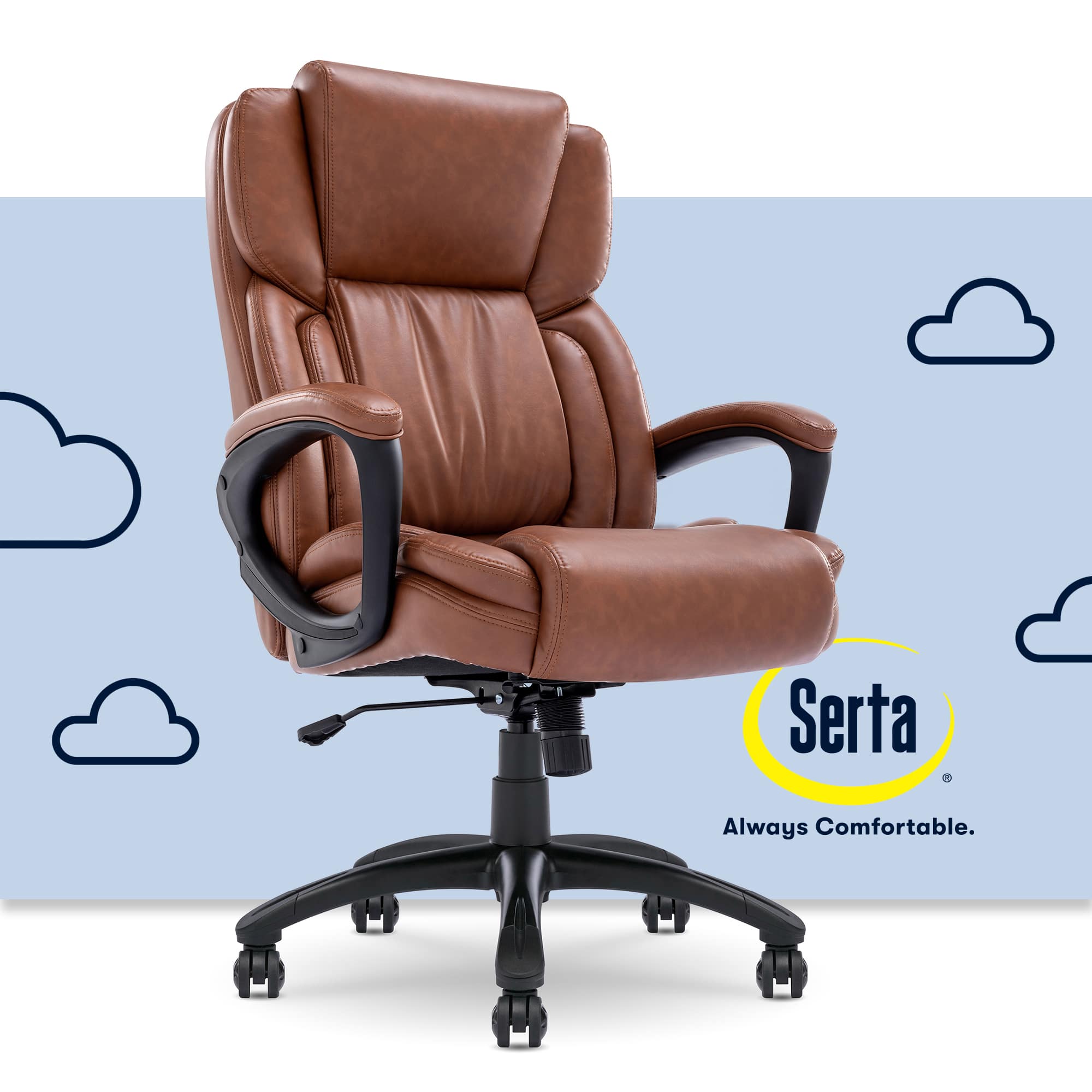 Front. Serta - Garret Bonded Leather Executive Office Chair with Premium Cushioning - Cognac.