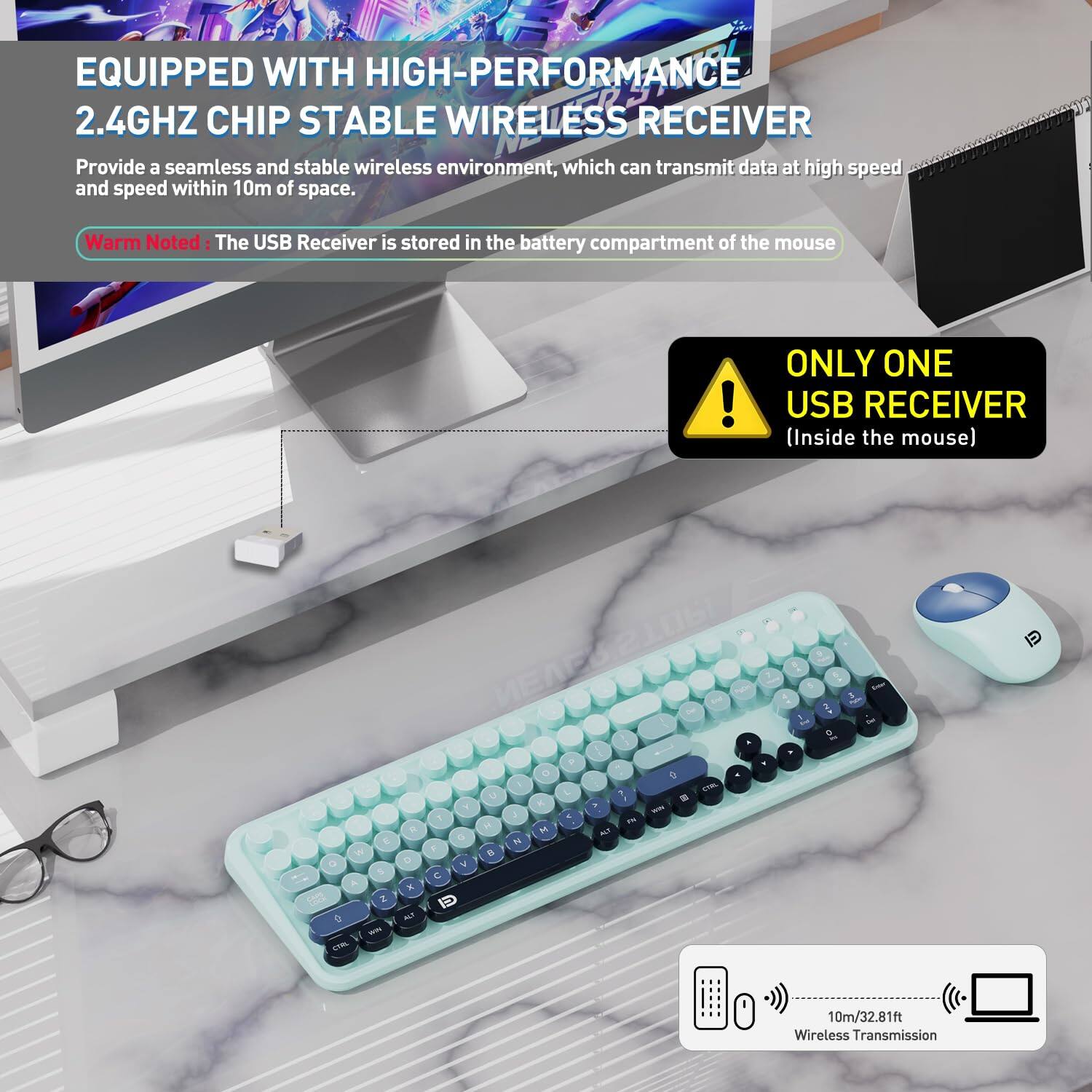 COTTAGE Keyboards Mouse Combos Colorful Cute Typewriter Full size Retro ...