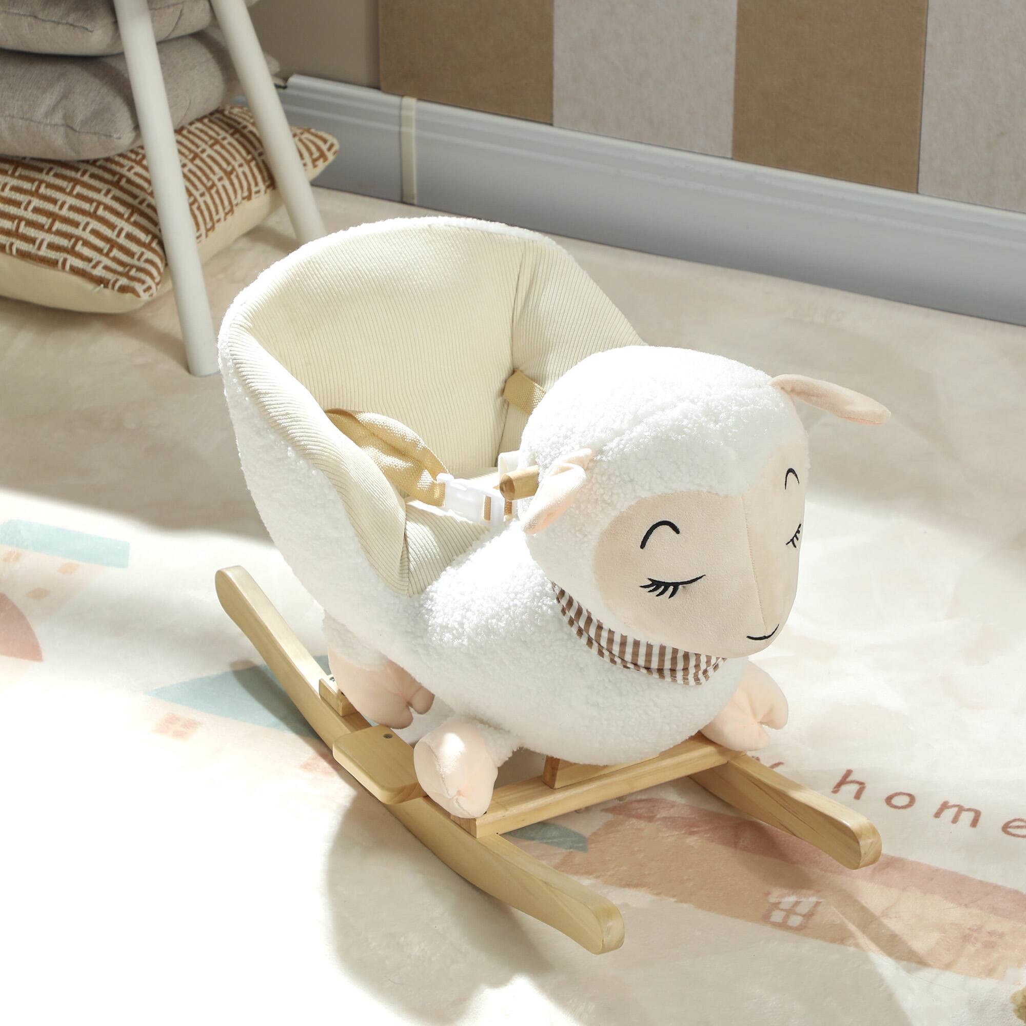 Alt View 4. Qaba - Sheep Baby Rocking Horse, Plush Stuffed Animal Rocker with Lullaby Song, Safety Belt, Kids Ride on Rocker.