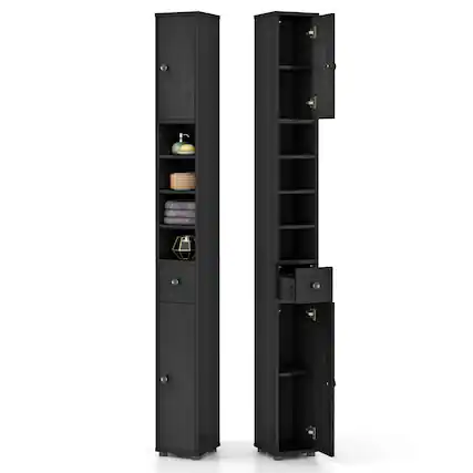 Front. Costway - Costway 71" Slim Bathroom Storage Cabinet with 2 Doors 5 Adjustable Shelves 1 Drawer - Black.