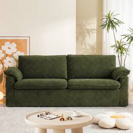 Dyonery - 86" Cloud Loveseat Sofa, Deep Seat & Wide Armrest Pillows, Sturdy Frame, Breathable Ergonomic Design, Green Corduroy - Green