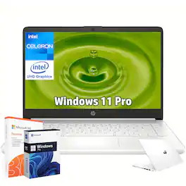 HP - 14" HD Laptop - Intel Celeron N4120 - 4GB RAM - 64GB eMMC + 64GB SD Card - Windows 11 Pro - Snowflake White