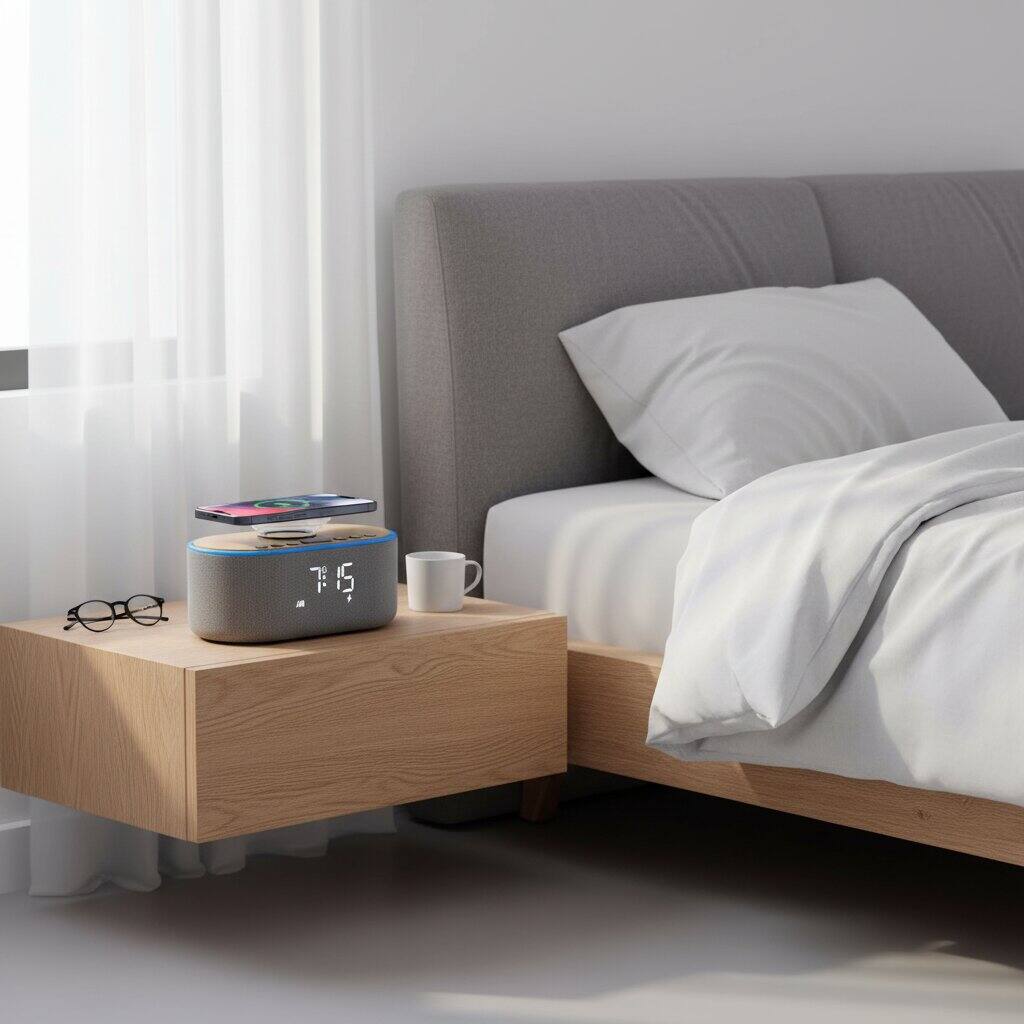 Alt View 2. Dazzed Corner - Alarm Clock Bluetooth FM Radio,Fast Wireless Charging - Gray.