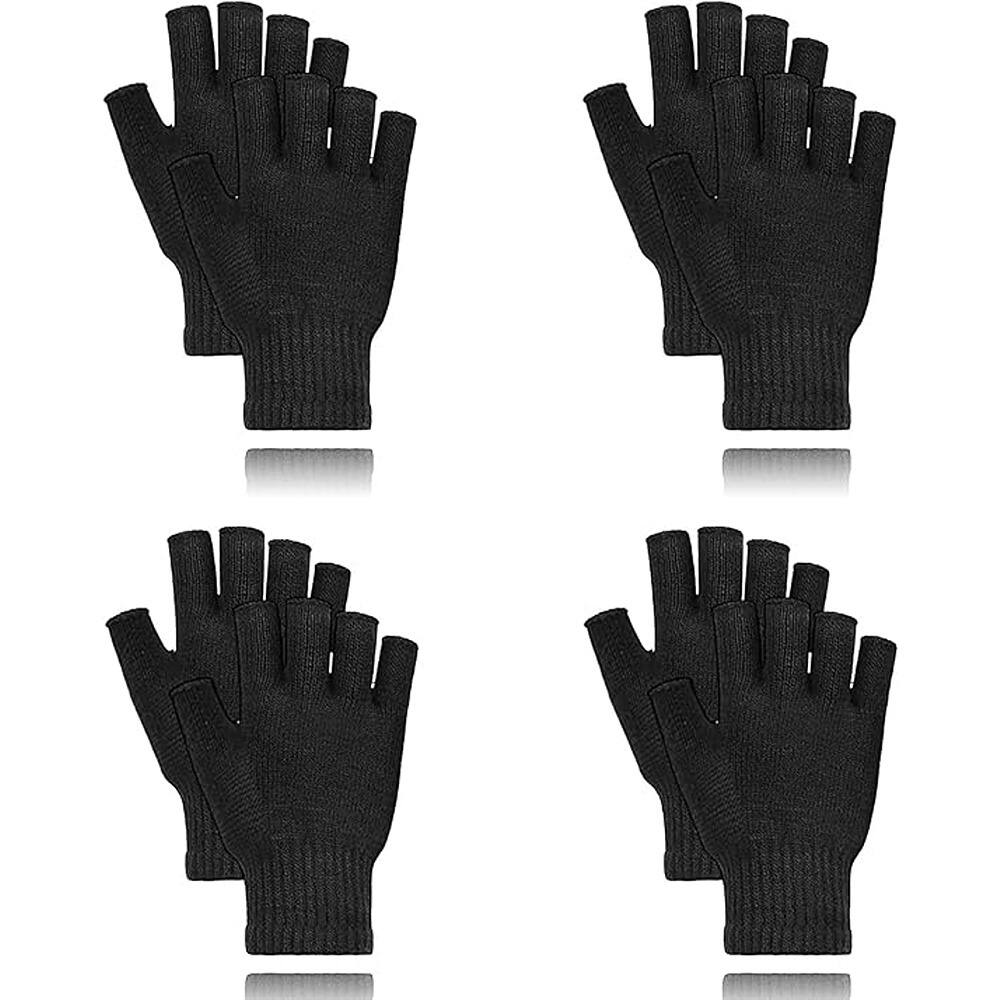 Front. THIRSTY TURTLE - Fingerless Winter Gloves, Touchscreen-Compatible, Lightweight Knit for Men and Women, Cold Weather, Driving, Typing, 4 P - Black.
