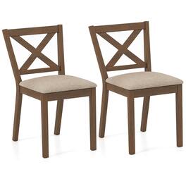 Costway - Dining Chair Set of 2 Upholstered Seat & Breathable X-shaped - Oak,Light Brown