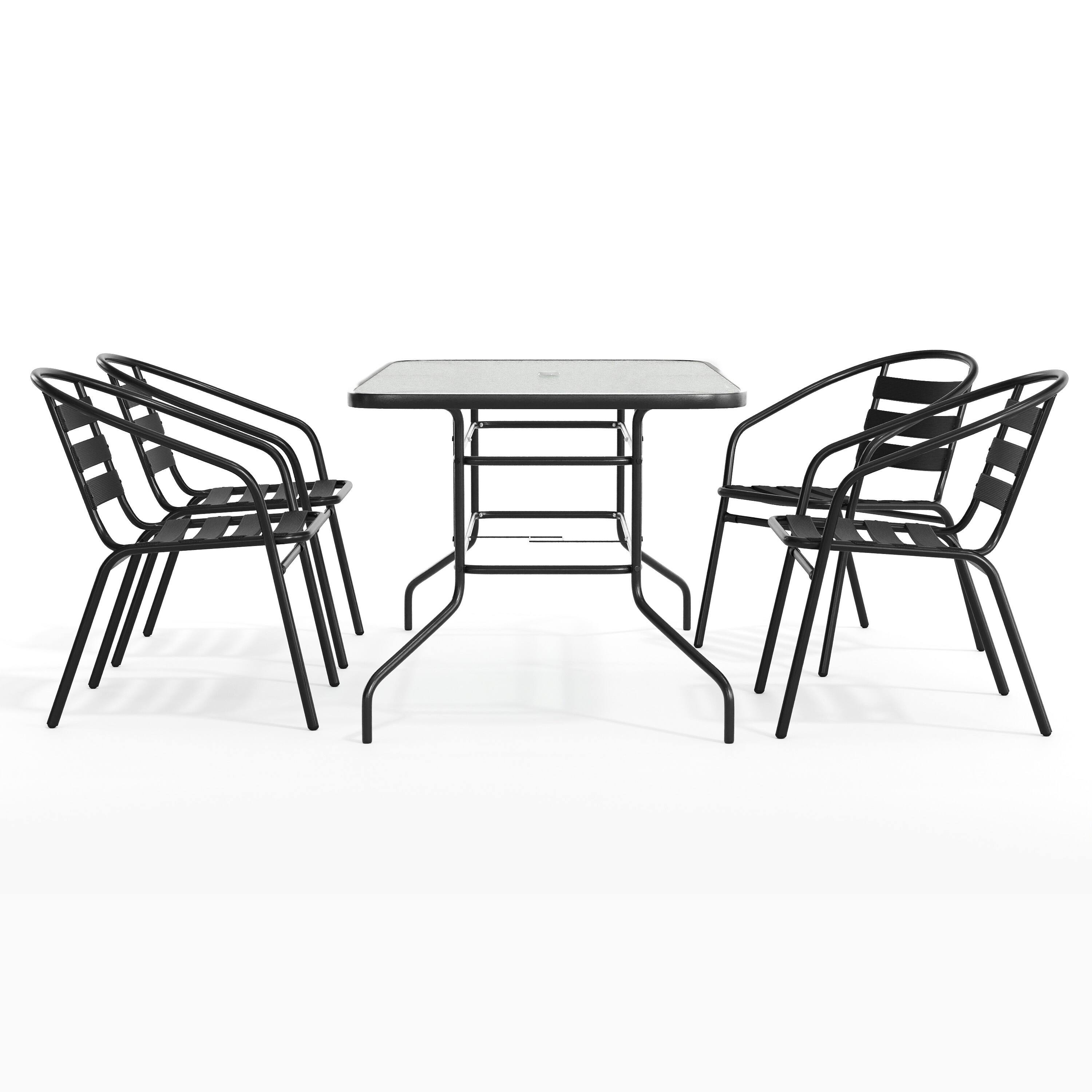 Alt View 9. Emma + Oliver - Patio Table & Chairs Set with Rectangular Metal Table with Tempered Glass Top and Stacking Chairs - Black.