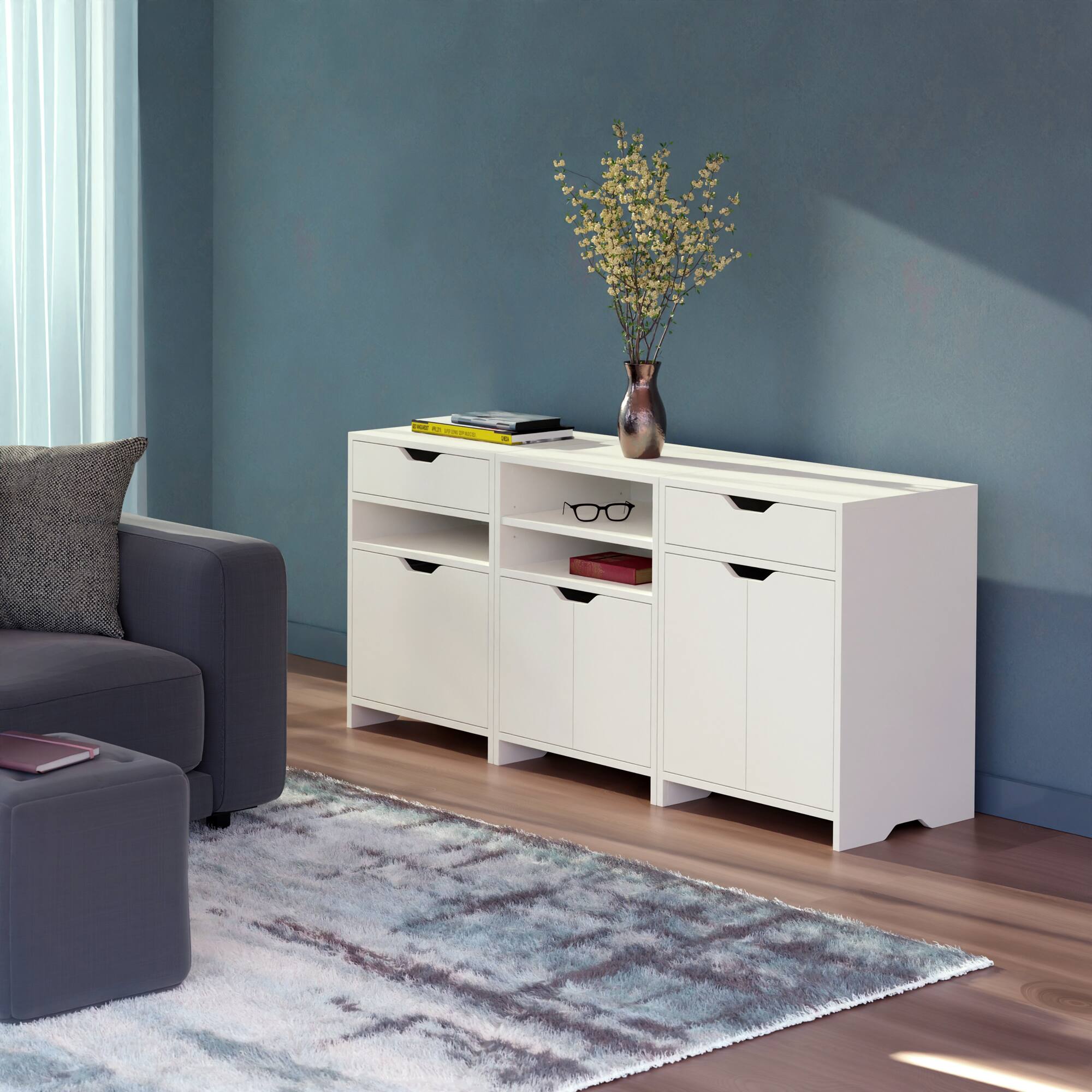 Alt View 6. Winsome Wood - Nova 3-Pc Storage Cabinet Set - White.