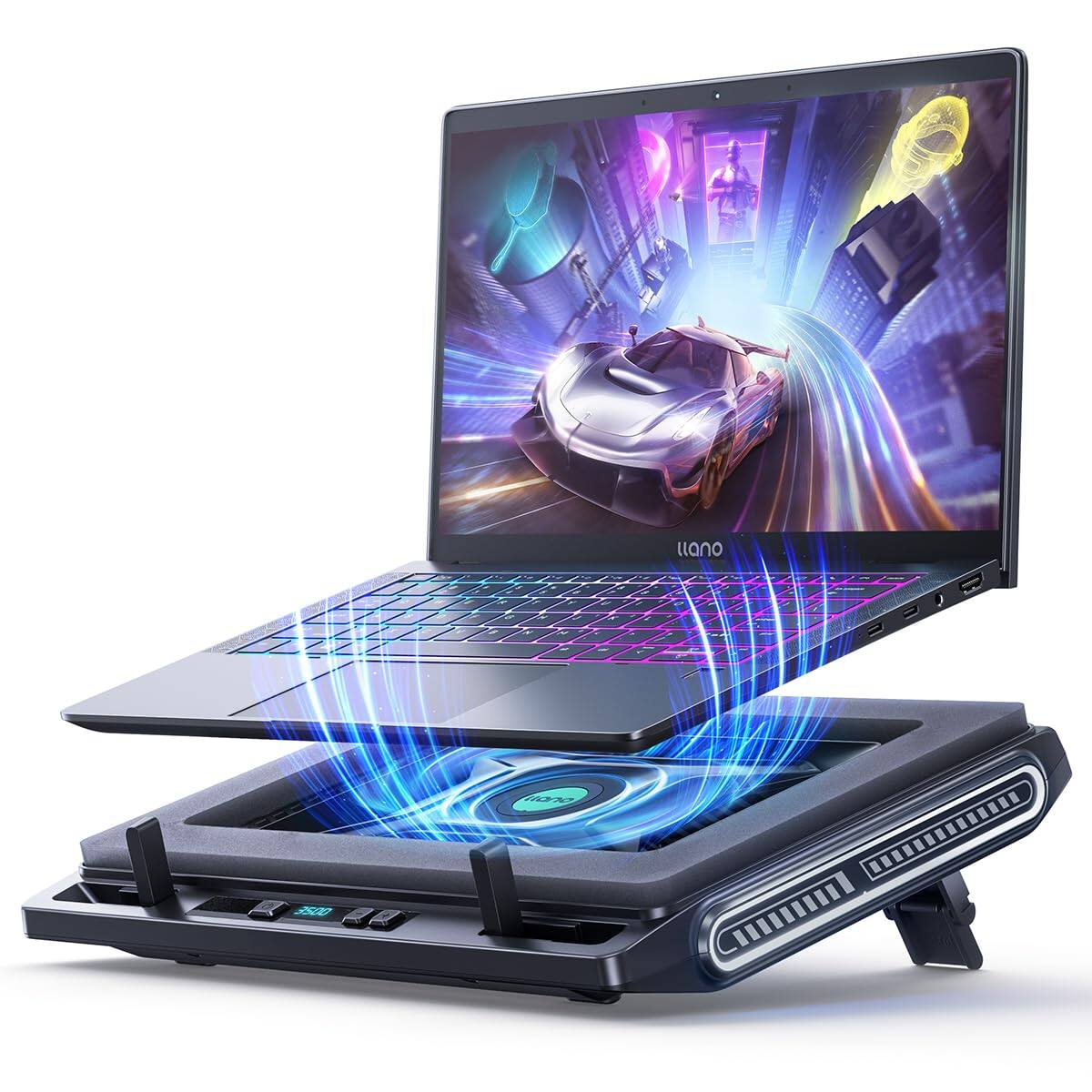 Front. HongFei - Laptop Cooler, Gaming Laptop Cooling Pad with 3500RPM Turbofan, 4.72 Inch External Fan Stand, Adjustable Speed, Black - Black.