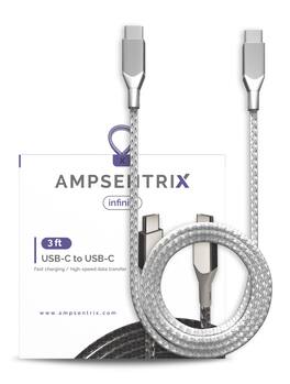 Ampsentrix - 3 FT USB Type C To USB Type C Cable (Infinity) - Silver