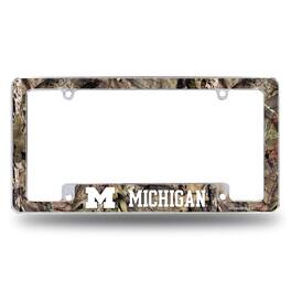 Rico Industries - Michigan Wolverines Chrome Metal License Plate Frame with Bold Mossy Oak Camouflaged Camo Design - Multi