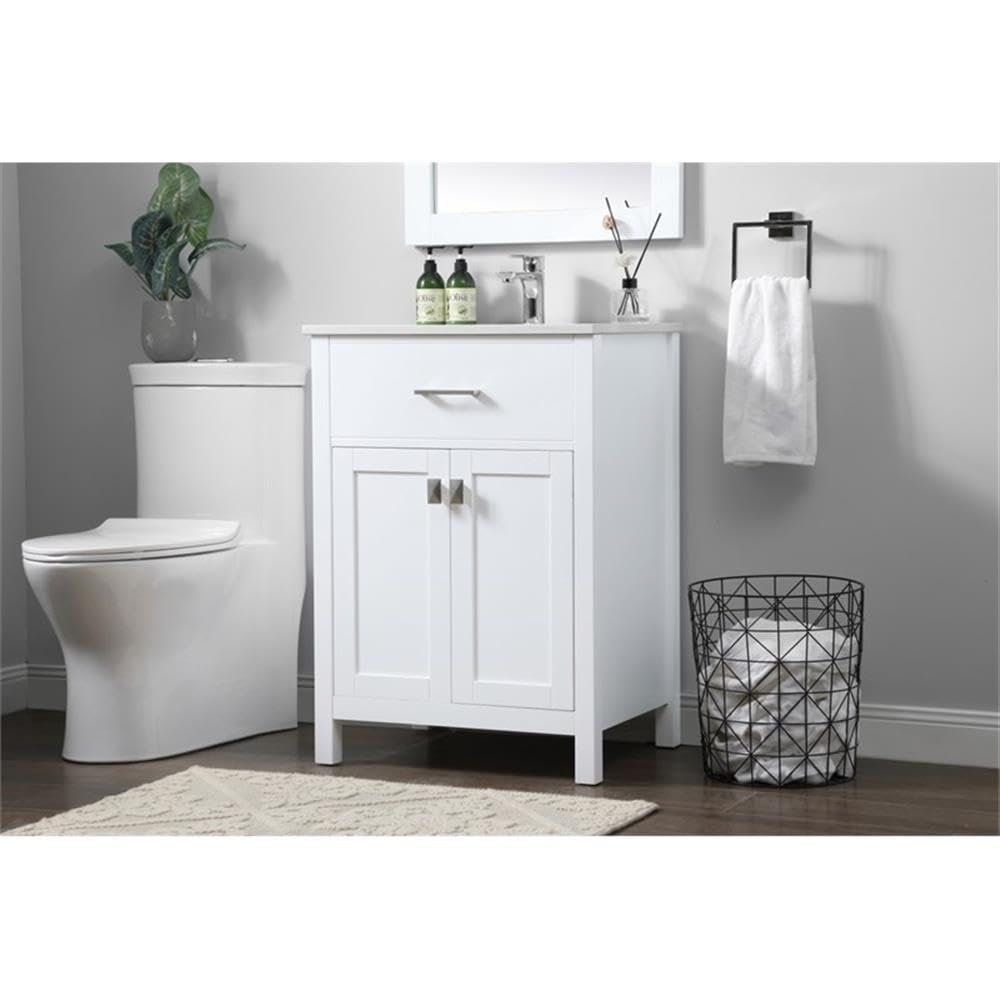 Angle. Elegant Kitchen and Bath - 24 Inch SIngle Bathroom Vanity In White - White.