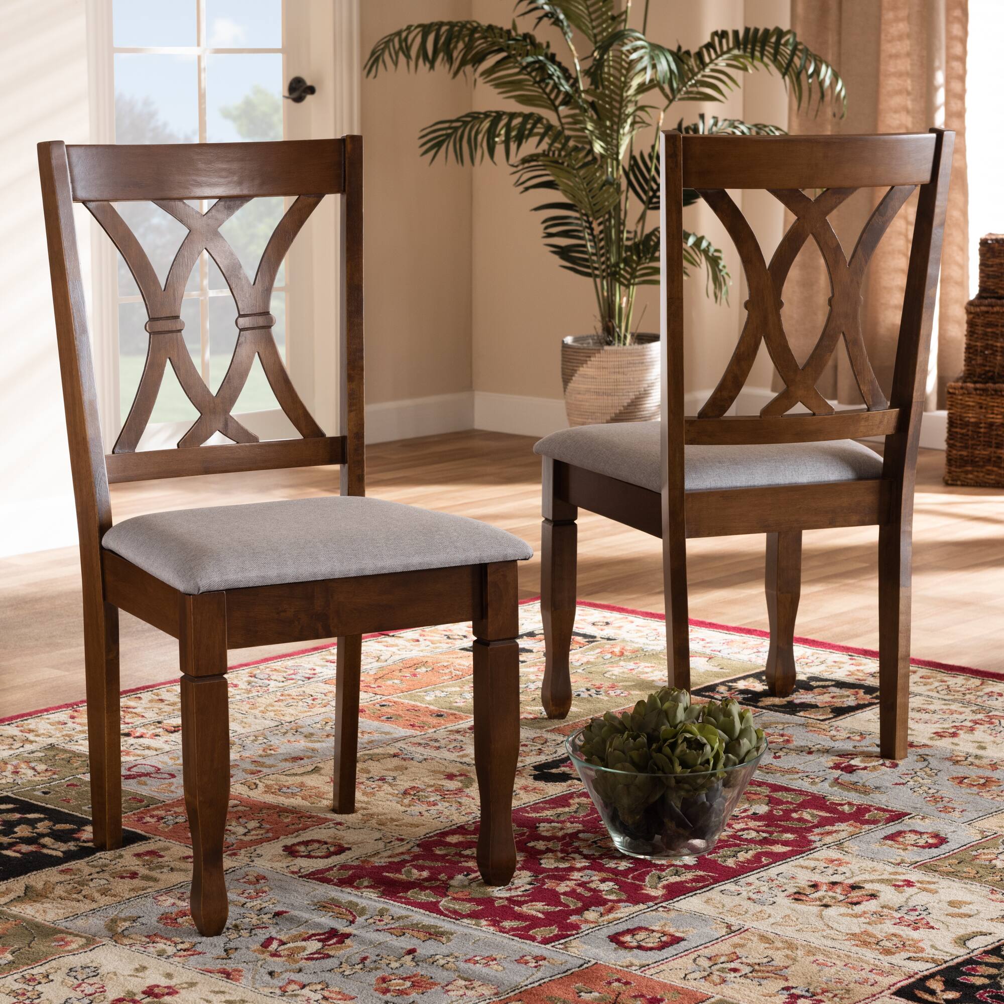 Alt View 2. Baxton Studio - Augustine Modern Fabric Upholstered and Finished Wood 2-Piece Dining Chair Set Set - Grey/Walnut Brown.