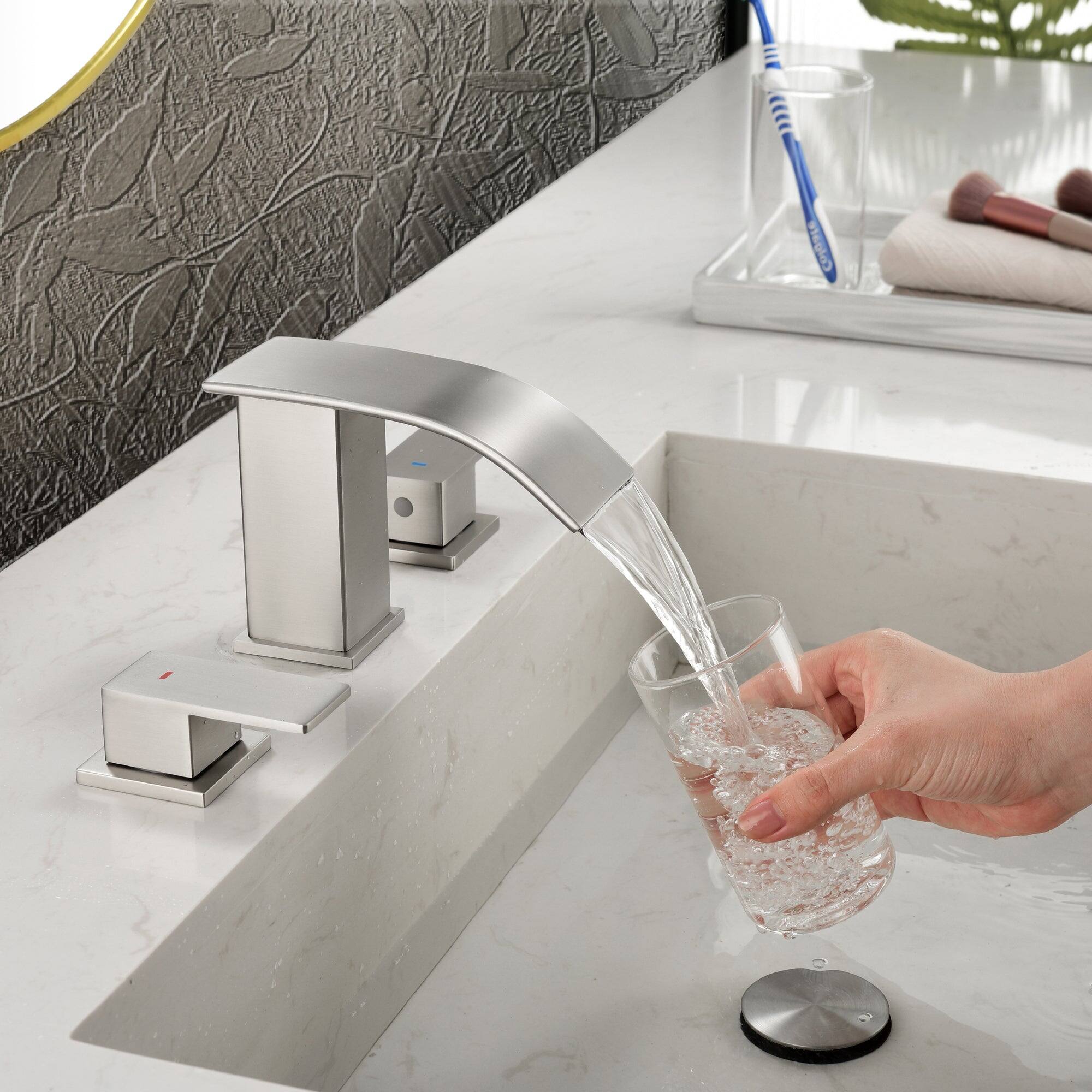 Alt View 2. Boyel Living - Brushed Faucet SUS304 Waterfall Spout cUPC Quick Connect Dual Handle Pop Up Drain - Brushed Nickel.