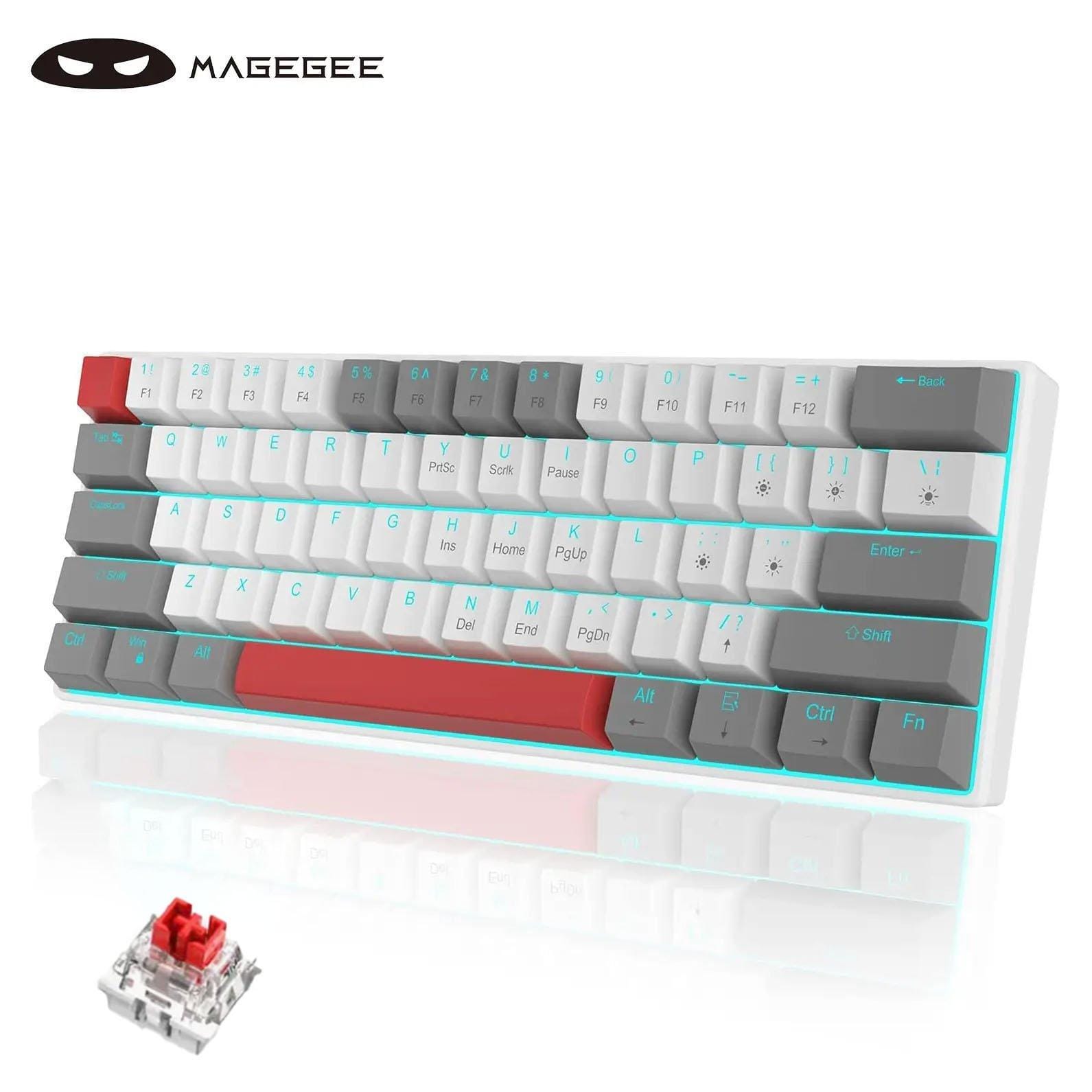 MageGee - 60% Mechanical Gaming Keyboard,Mixed Color Keycaps with Red Switches, Detachable Type-C Cable Mini Keyboard Blue LED - White price history on PriceWatchPro